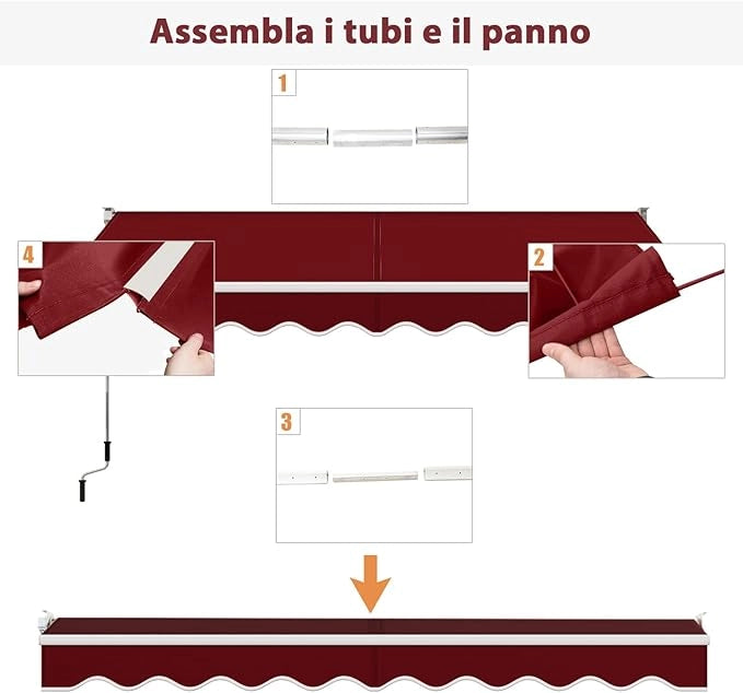 Tenda da Sole per Esterno Avvolgibile, Tenda da Sole a Bracci Estensibili con Telaio in Alluminio e Tettuccio Resistente al Sole e Impermeabile e Manovella (295 x 250 cm,Rosso)