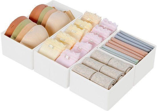 Organizzatore di carrello, cassetta di stoccaggio pieghevole in tessuto, set di 4 pezzi per organizzare accessori di vestiario, per armadi e cassetti, bianco