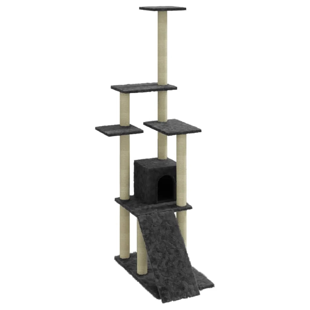 Tiragraffi per gatti torre per arrampicata giocattolo piattaforma per arrampicata con tiragraffi in sisal scuro 155 cm grigio 02_0022675