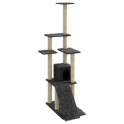 Tiragraffi per gatti torre per arrampicata giocattolo piattaforma per arrampicata con tiragraffi in sisal scuro 155 cm grigio 02_0022675