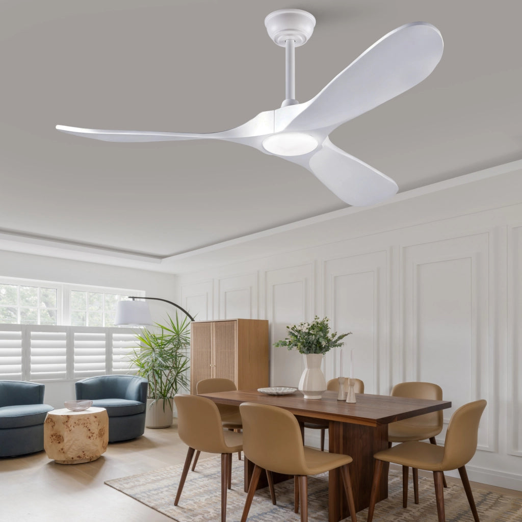 Ventilatore da soffitto 52 pollici con illuminazione e telecomando, 3 pale bianche legno massello, 3CCT dimmerabile, 6 velocit¨¤ silenzioso