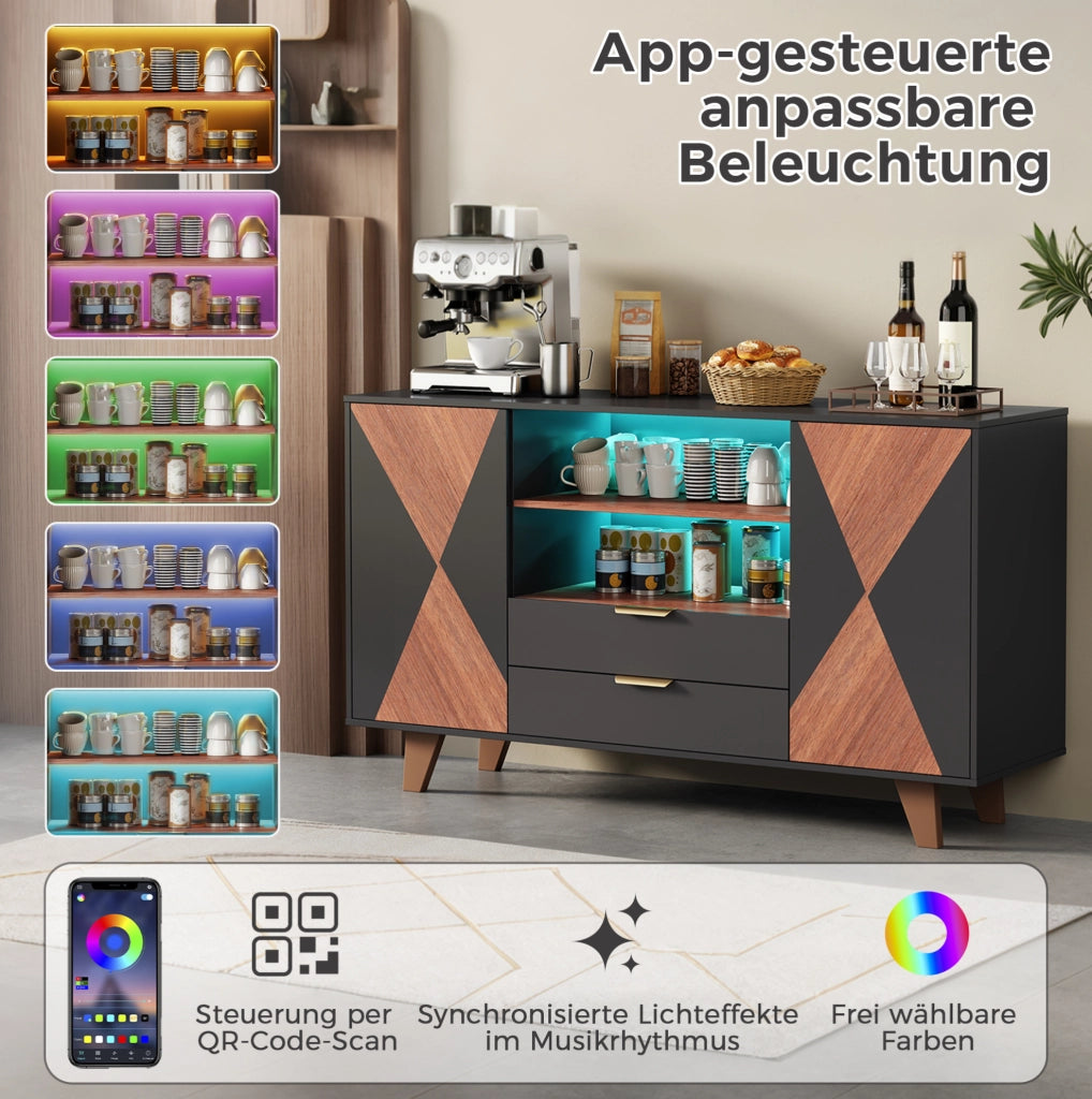 Mobile contenitore con LED RGB, 2 cassetti e ripiani regolabili