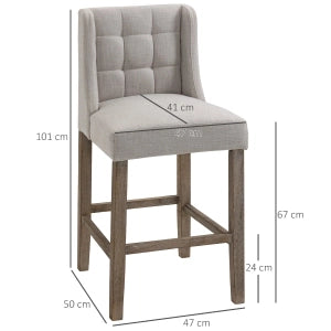 Sgabello da bar imbottito con schienale, lavorazione capitonné, beige, 47 x 50 x 101 cm