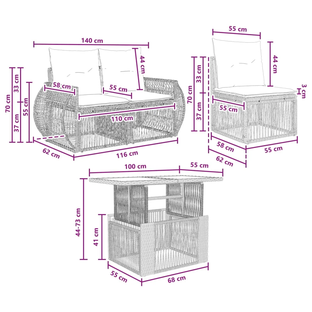 Set Divano da Giardino 4 pz Beige e Bianco Crema polyrattan 3436893