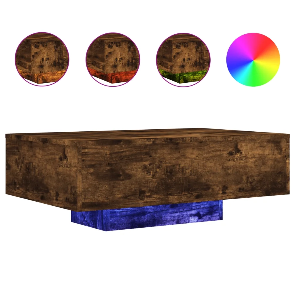 Tavolino da Soggiorno con Luci LED Rovere Fumo 85x55x31 cm 836613