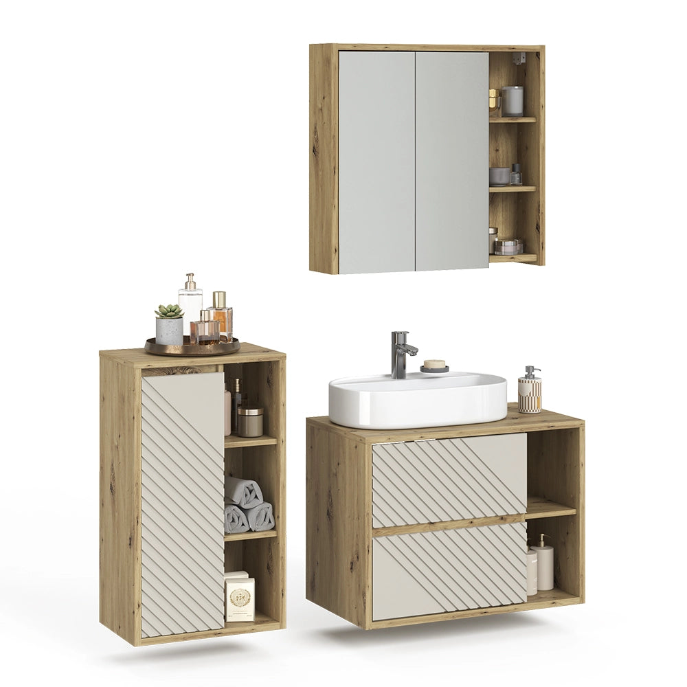 Set mobili bagno Viola Rovere artigianale 3 parti Vicco
