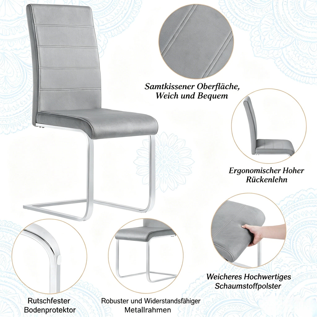 Set 2 sedie cantilever in velluto grigio scuro con schienale alto per sala da pranzo e ufficio
