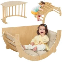 Arco Montessoriano 3 in 1 per Bambini da 18-48 Mesi, Struttura da Arrampicata, Tavolino e Dondolo con Cuscino