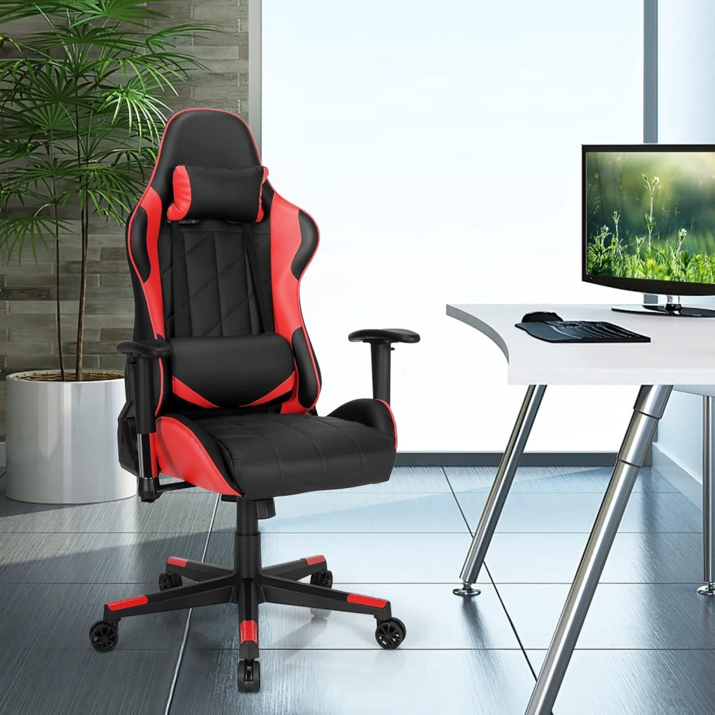 Sedia Gaming, Sedia Girevole con Regolabile Confortevole Supporto Poggiatesta e Lombare, Sedia Computer Comodo Materiale in Cotone di Alta Qualità, Carico di 150 kg, 3 Colori (rosso)