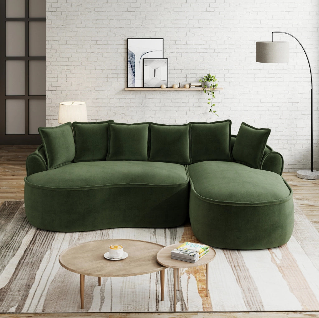 Divano modulare senza struttura con chaise longue profonda 122 cm in chenille verde