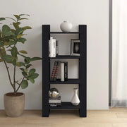 Libreria Divisorio-Scaffale per Libri-Mobile di Stoccaggio Nero 80x35x125 cm Legno Massello