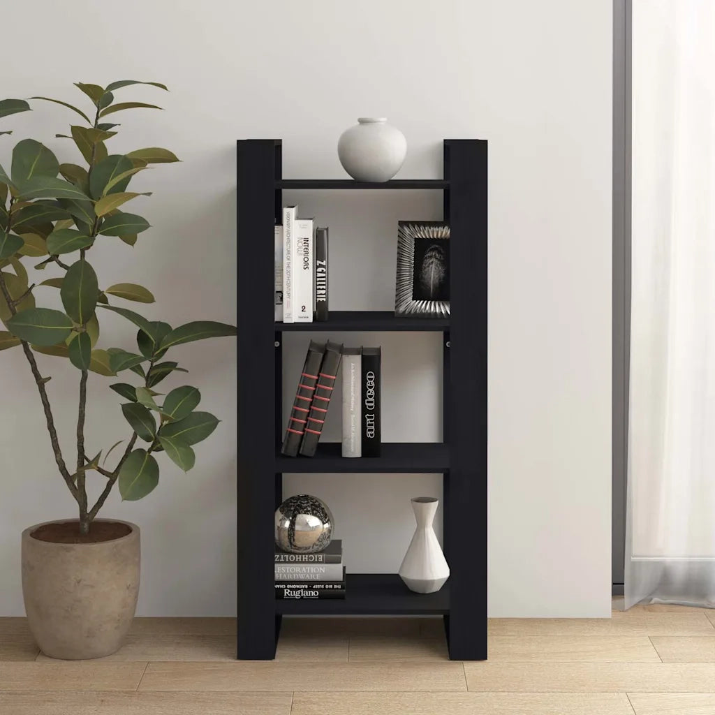 Libreria Divisorio-Scaffale per Libri-Mobile di Stoccaggio Nero 80x35x125 cm Legno Massello