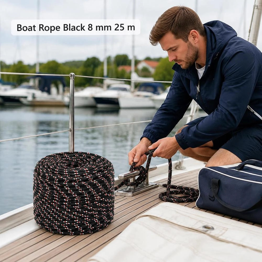 Boat Rope, Black, 8 Mm, 25 M, Polypropylene