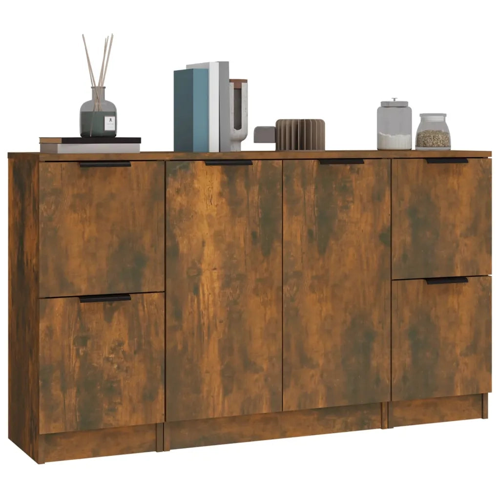 Credenze 3 pz Rovere Fumo in Legno Multistrato 3115849