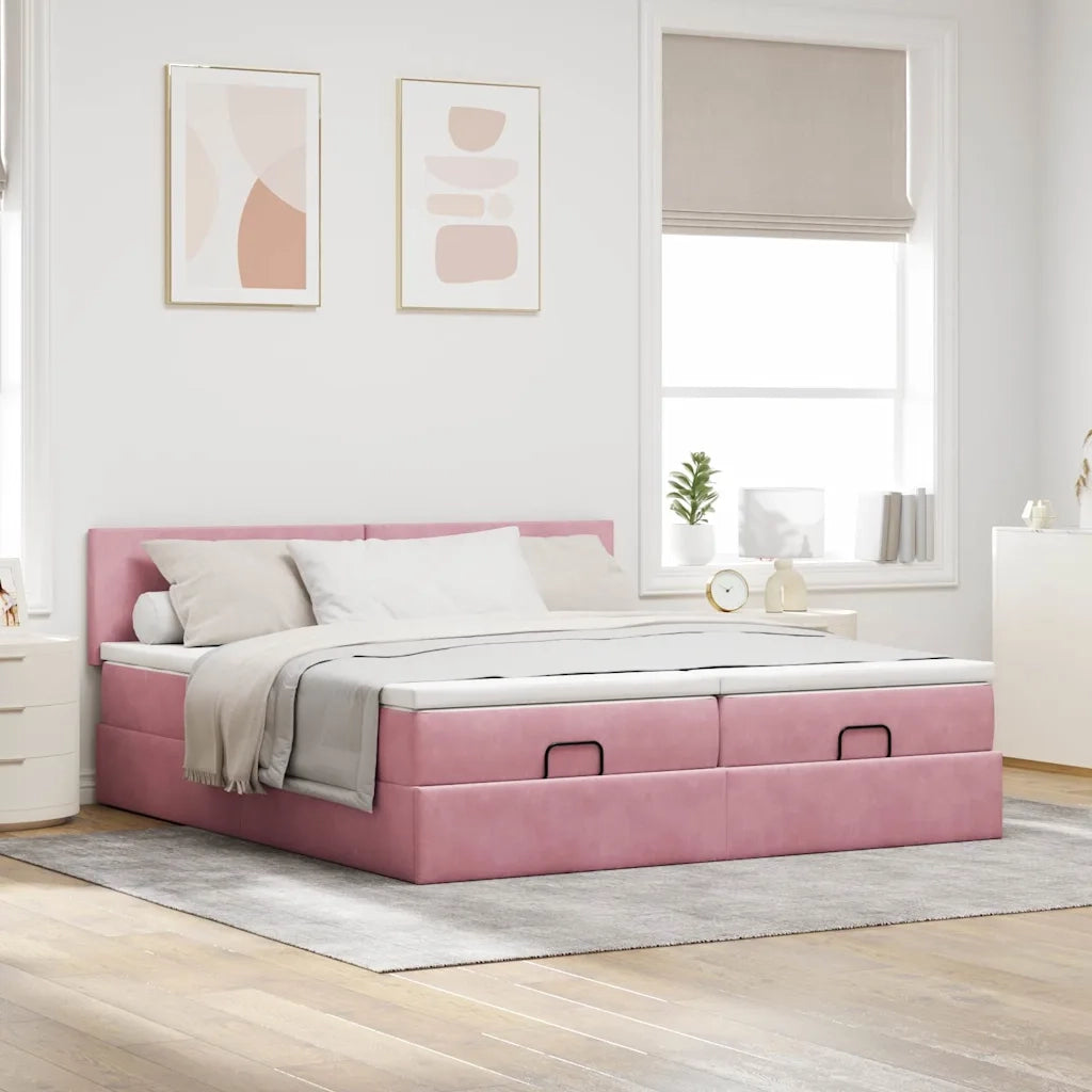 Struttura Letto Pouf con Materassi Rosa 200x200 cm Velluto 3312916