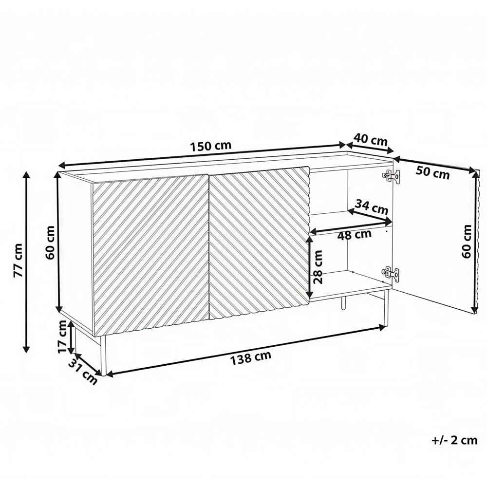 Credenza a 3 ante MDF beige chiaro con gambe in metallo Design moderno Camera da letto Soggiorno