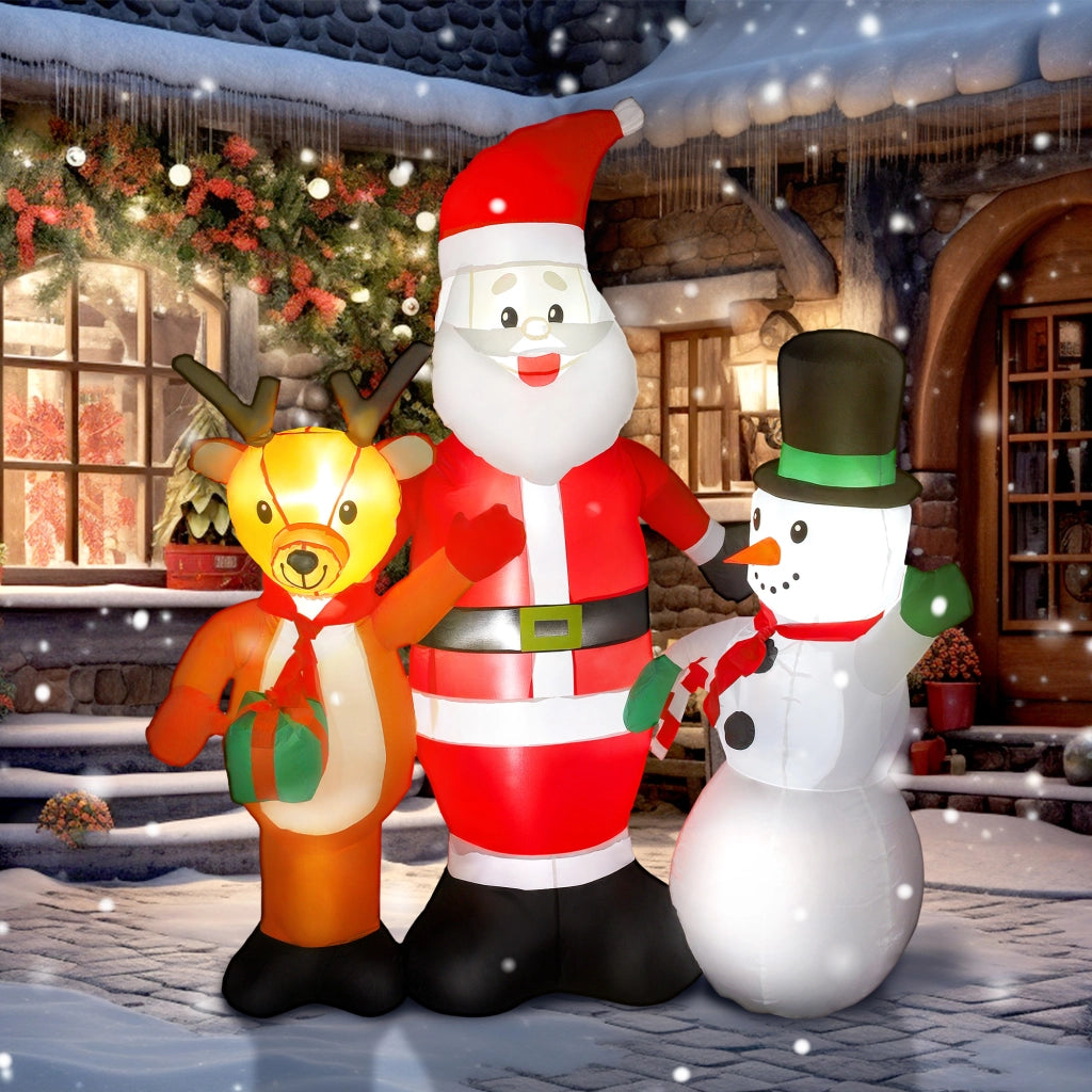 Babbo Natale Inflabile 150 cm con Reno e Pupazzo di Neve Luci LED ¨C Minimal ¨C Grigio per Giardino