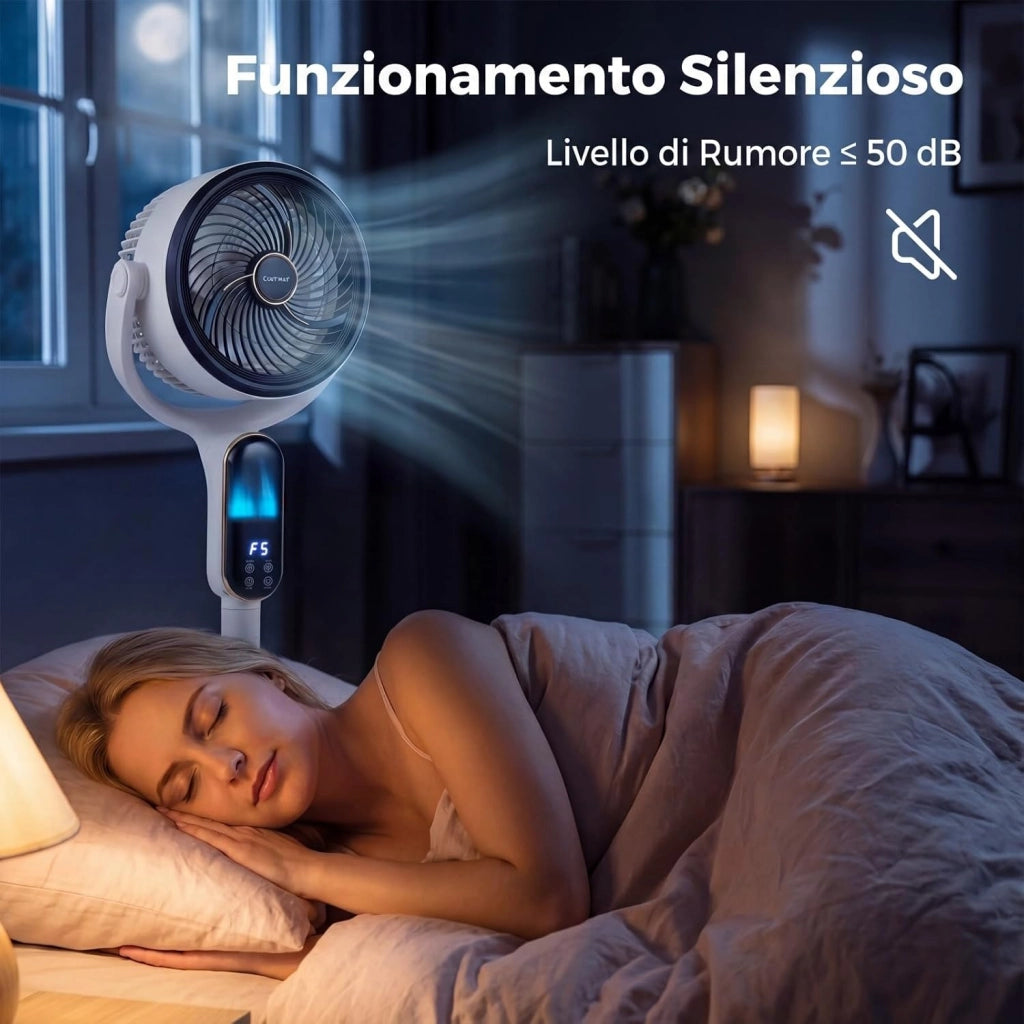 40 W Ventilatore a Piantana, Ventilatore Silenzioso con 8 Velocità, 3 Altezze Regolabili, Oscillazione a 90°+ 60°, Luce, Timer e Telecomando per Casa e Ufficio (Bianco)