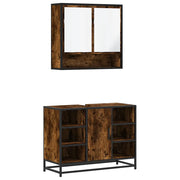 Set Mobili da Bagno | Armadio da bagno 2 pz Rovere Fumo in Legno Multistrato