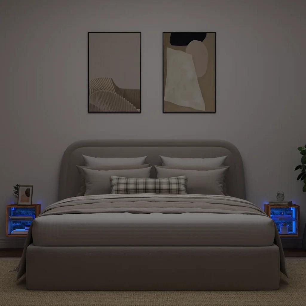 vidaXL Mobili TV a Parete con Luci LED 2pz Legno Antico 30x28,5x30 cm