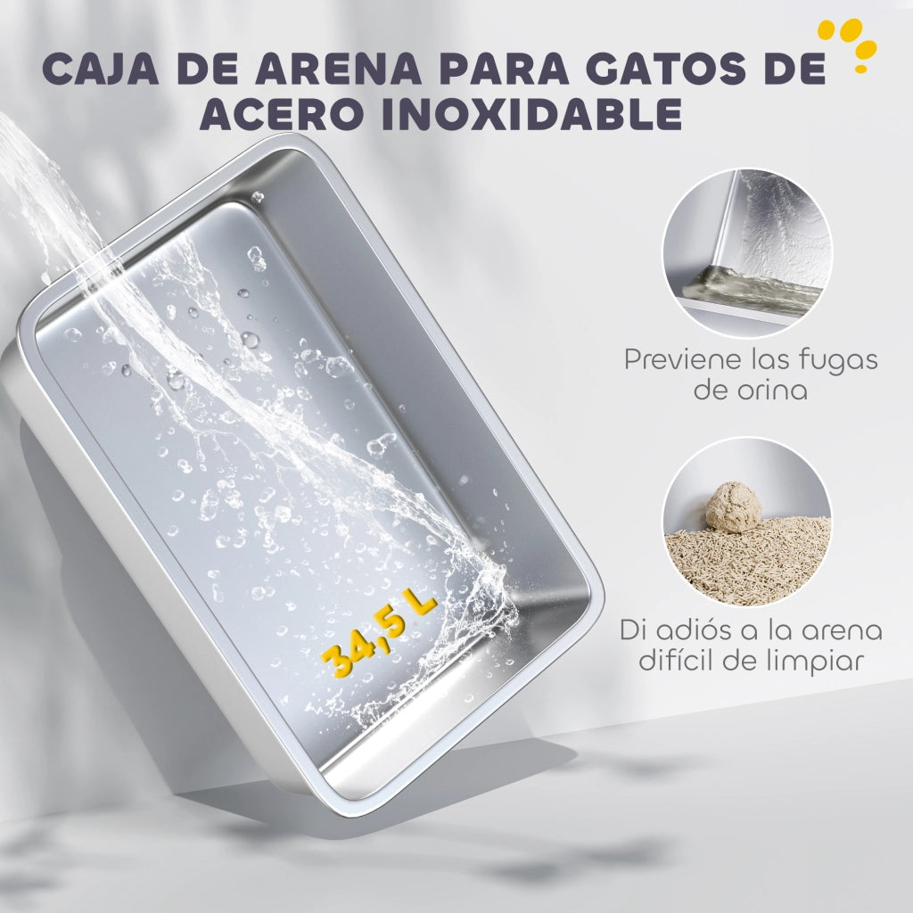 Arenero per Gatti in Acciaio Inossidabile ¨C zephmum ¨C Grigio Chiaro