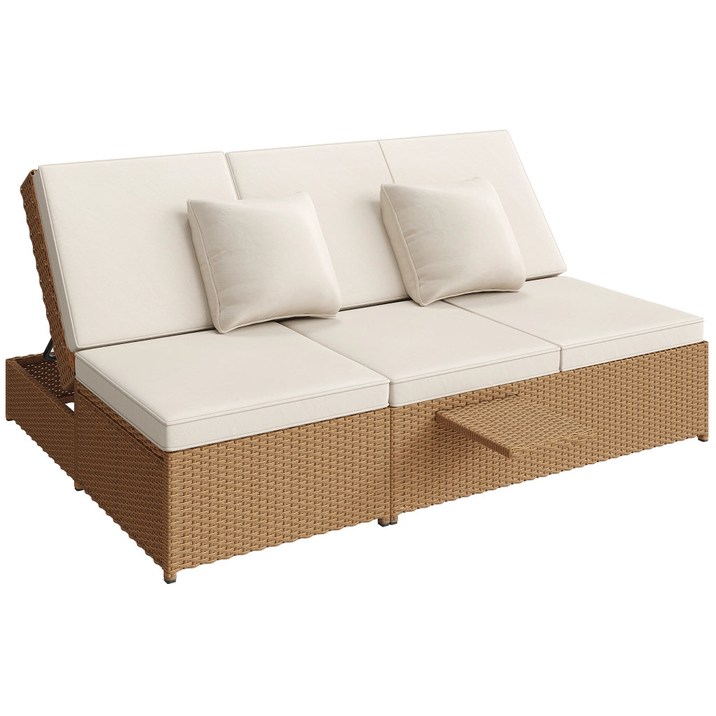 Lettino da Giardino Pieghevole Doppio in Rattan con Cuscino ¨C MINIMAL ¨C Bianco