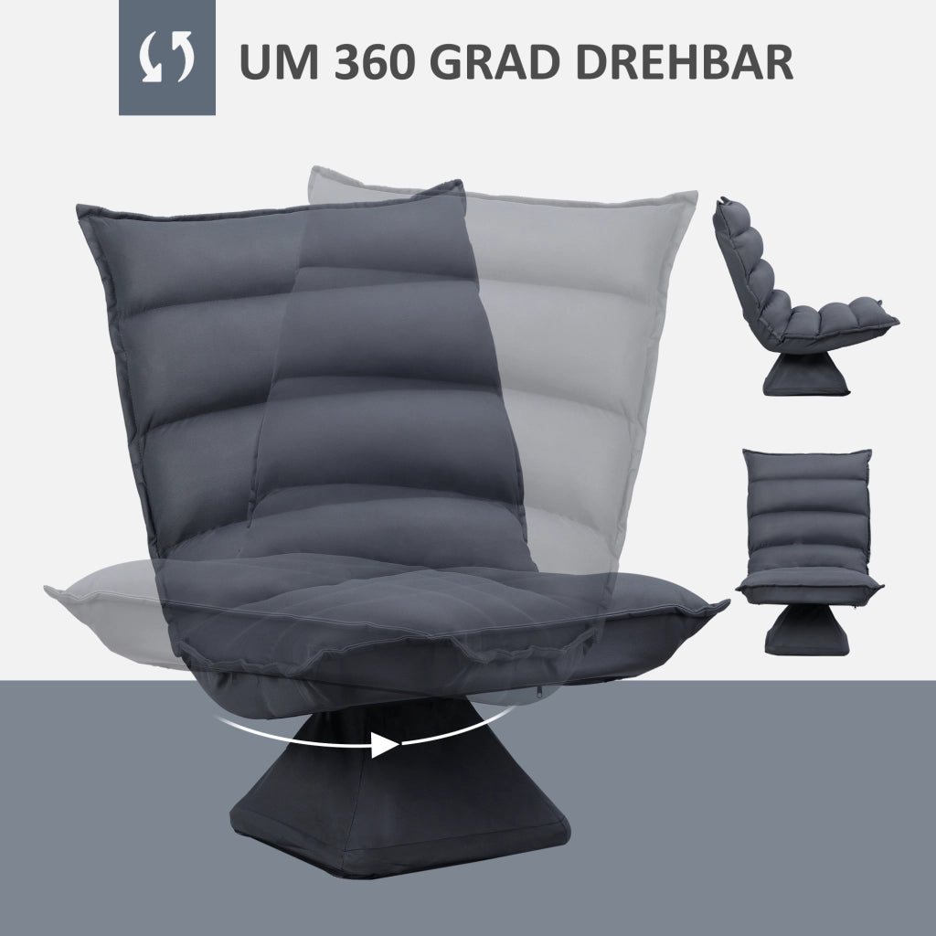 POLTRONA da pavimento girevole 360° con schienale regolabile 62x70x95 cm grigio scuro