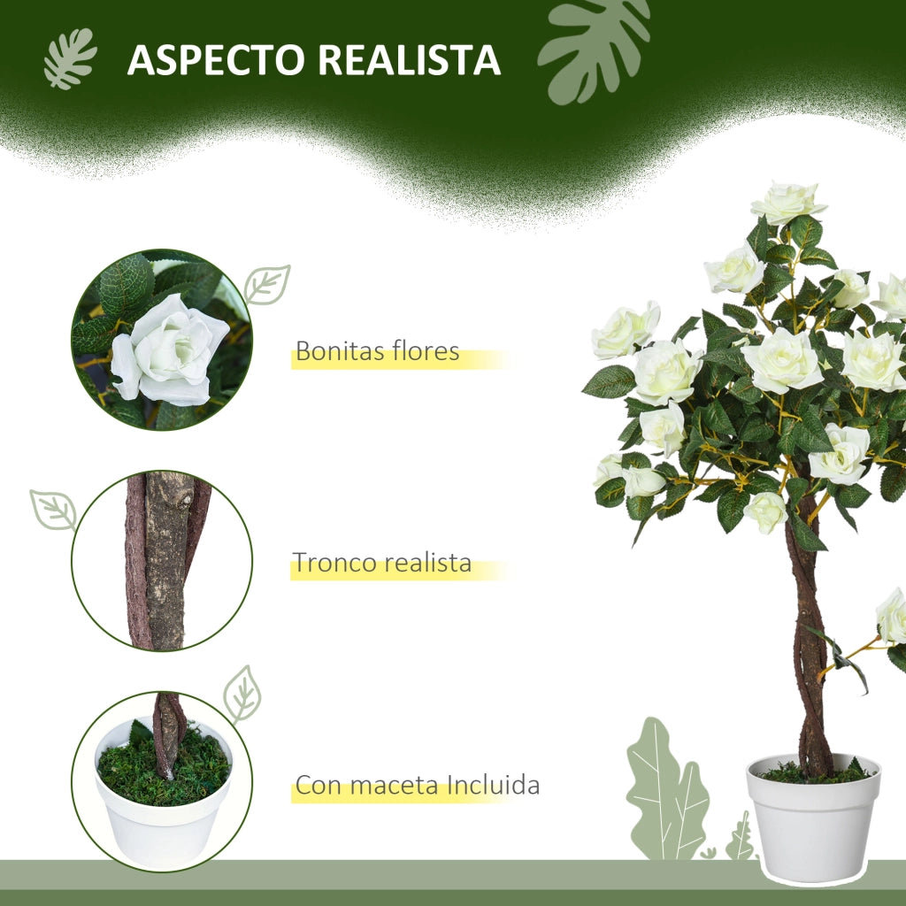Pianta Artificiale Rosa 90 cm con Fiori e Foglie ¨C zephmum ¨C Verde Cemento
