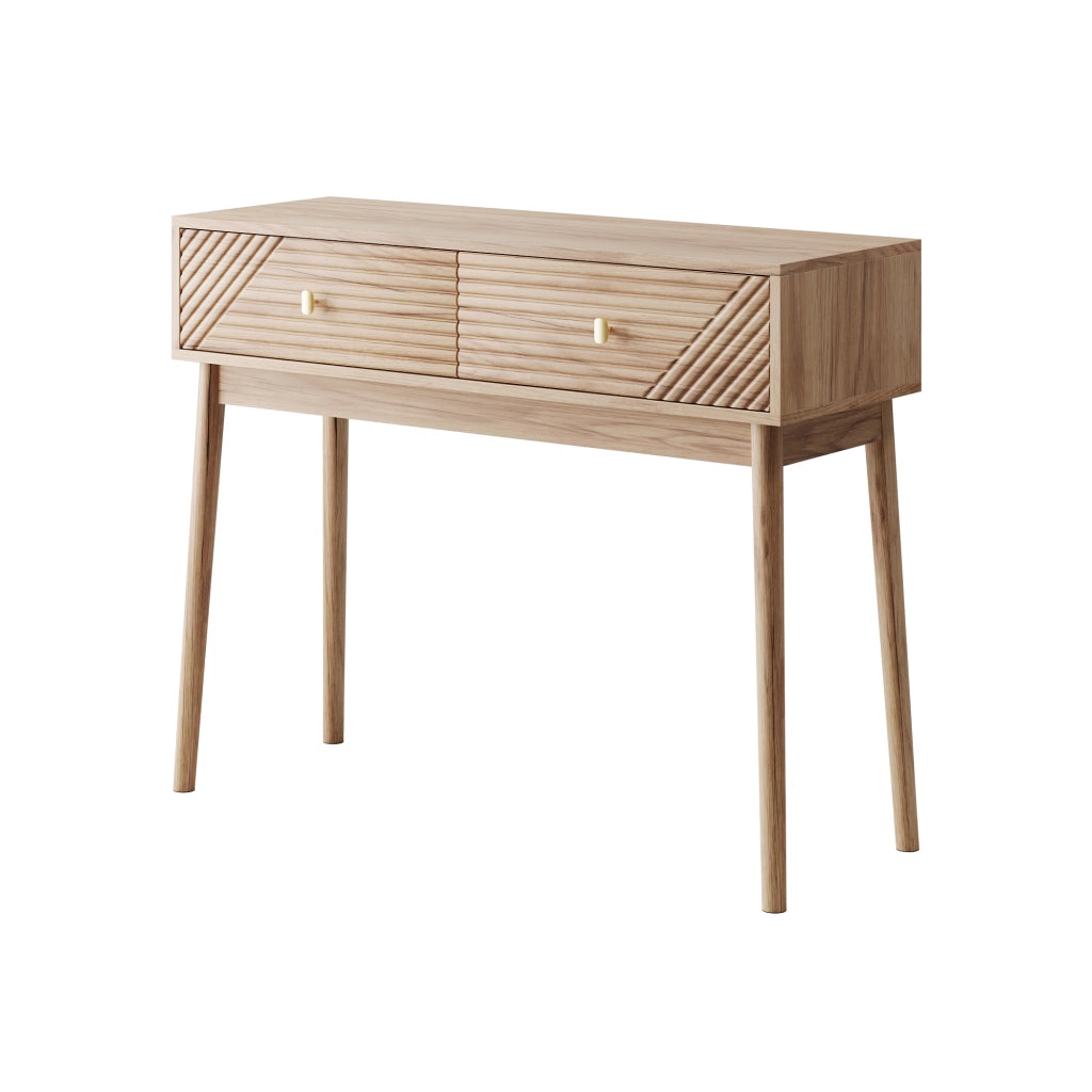 Tavolo consolle con 2 cassetti in MDF e pannello di particelle rovere