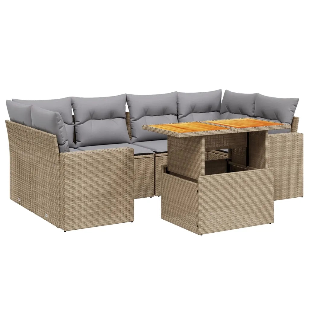 Set Divani da Giardino 7 pz con Cuscini Beige in Polyrattan 3271213