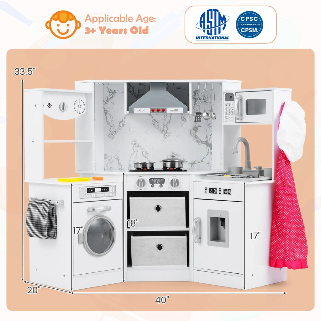 Cucina Giocattolo per Bambini in Legno con Luci e Suoni Effetti Realistici e Accessori Cucina da Gioco Bianco