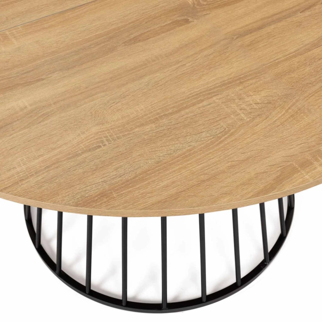 IDMarket - YUNA Tavolo da pranzo rotondo per 6 persone con piano in legno e gamba in filo metallico nero 110 cm