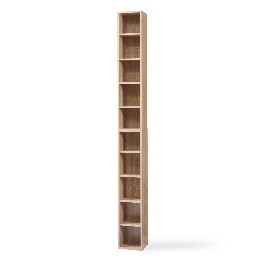 Scaffale a Colonna Tynset con 10 Scomparti per CD DVD 187x20x17 cm Effetto Rovere Sonoma [en.casa]