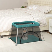 Box per Bambini con Materasso Verde Tessuto di Lino 10306