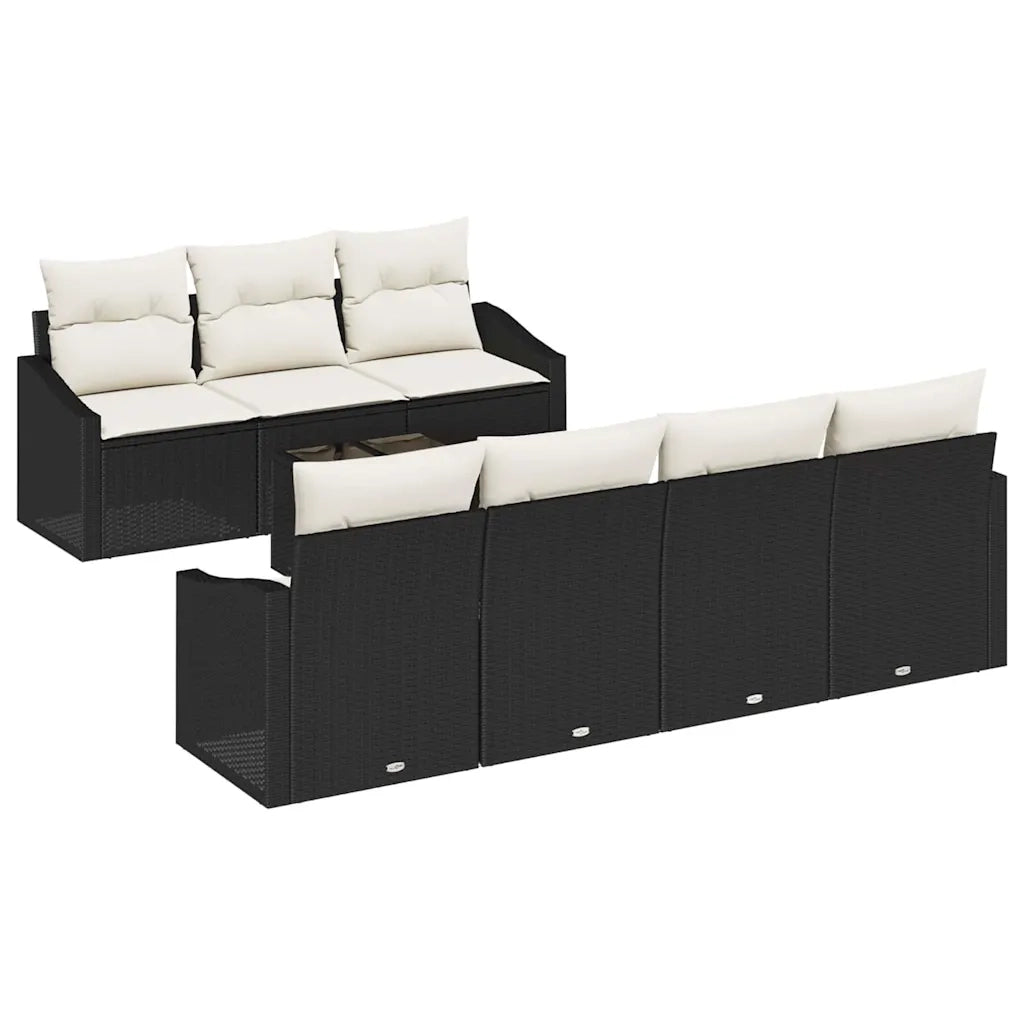 Set di divani con cuscino 8 pcs Nero e Crema polyrattan