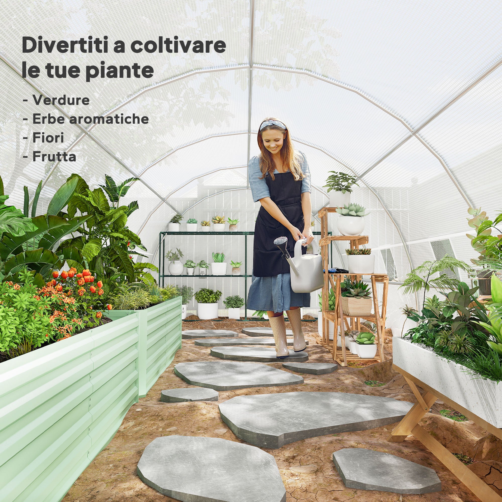 Serra a Tunnel 8x3x2 m con Rivestimento in Plastica e Acciaio Rinforzato Bianco