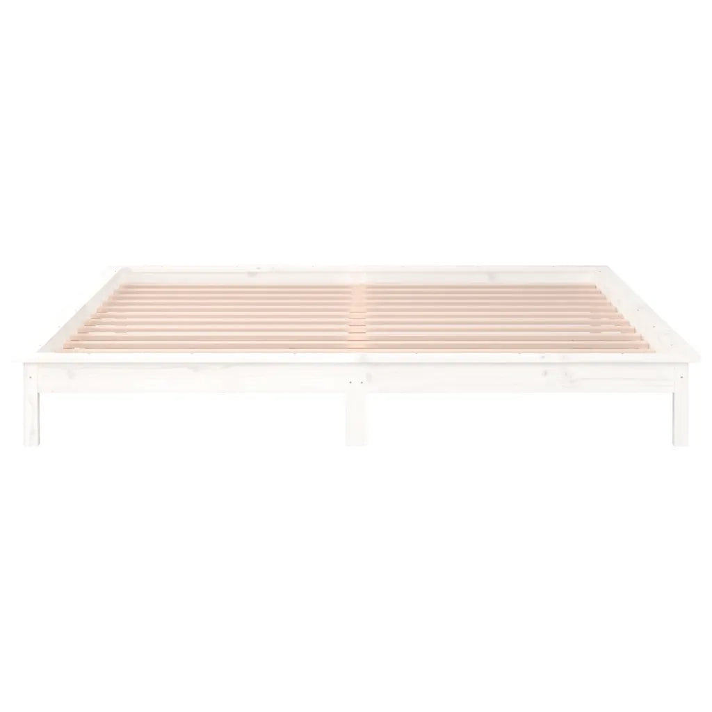 Giroletto LED-Struttura Letto con LED Bianco 135x190 cm Double in Legno Massello 299984