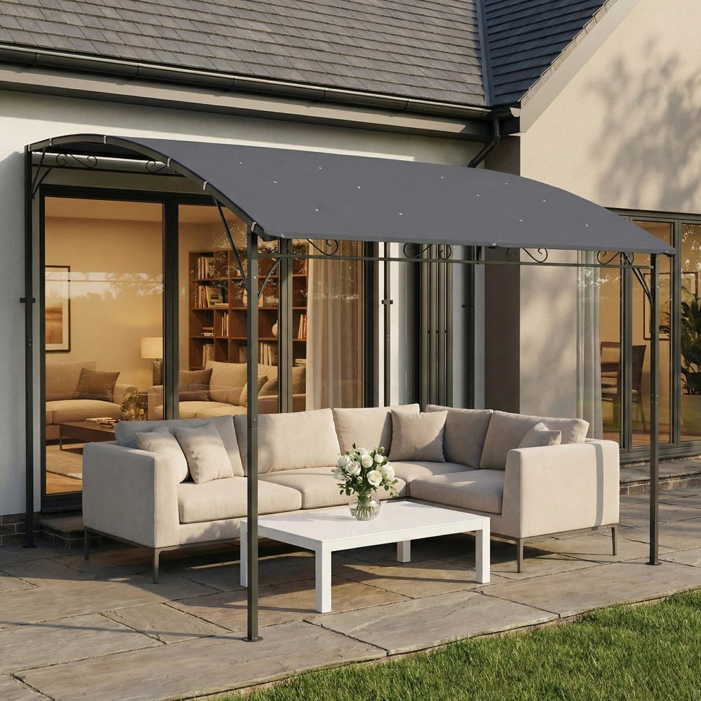 Gazebo Pergola da Giardino 286x384x252 cm con 16 Fori di Drenaggio in Metallo e Poliestere Grigio
