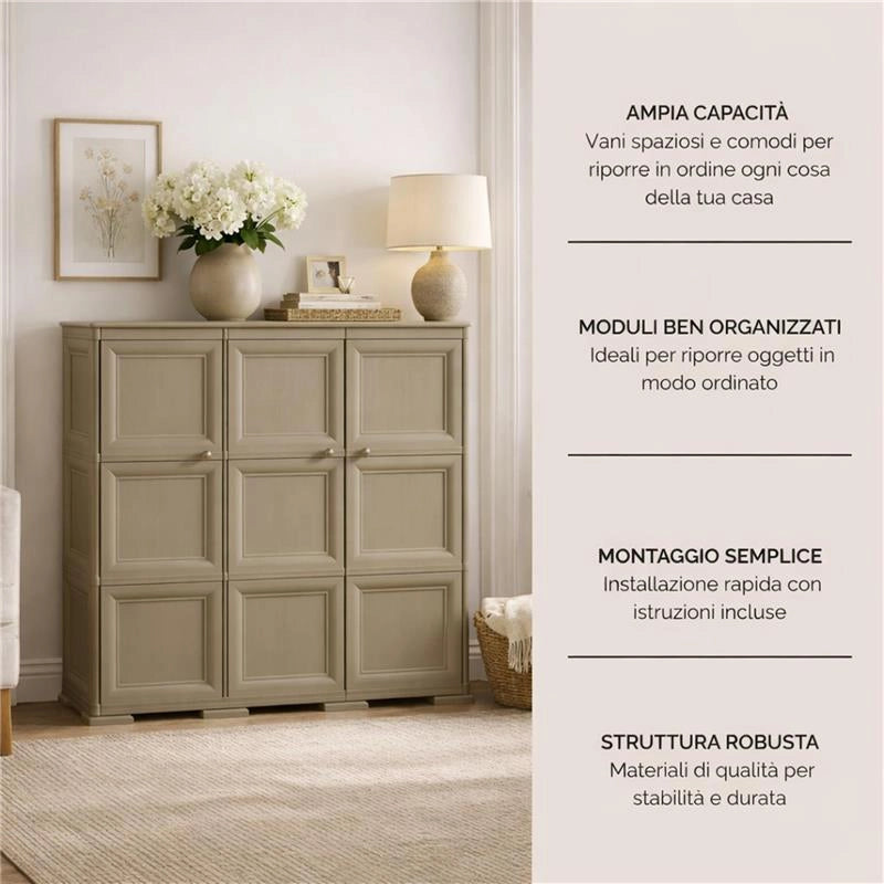 ARMADIO 3 ANTE TALPA 118X43X125 CM CON PUNTALI – MOBILE ALTO ORGANIZZAZIONE CASA PER ZONA GIORNO E INGRESSO
