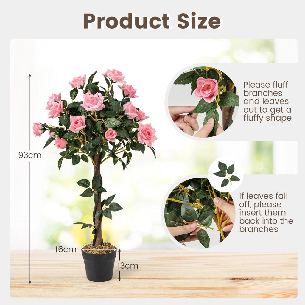 Pianta di vaso con rose artificiali, albero di fiori realistico, con tronco di legno e vaso di cemento, senza manutenzione, per la decorazione della casa e dell'ufficio