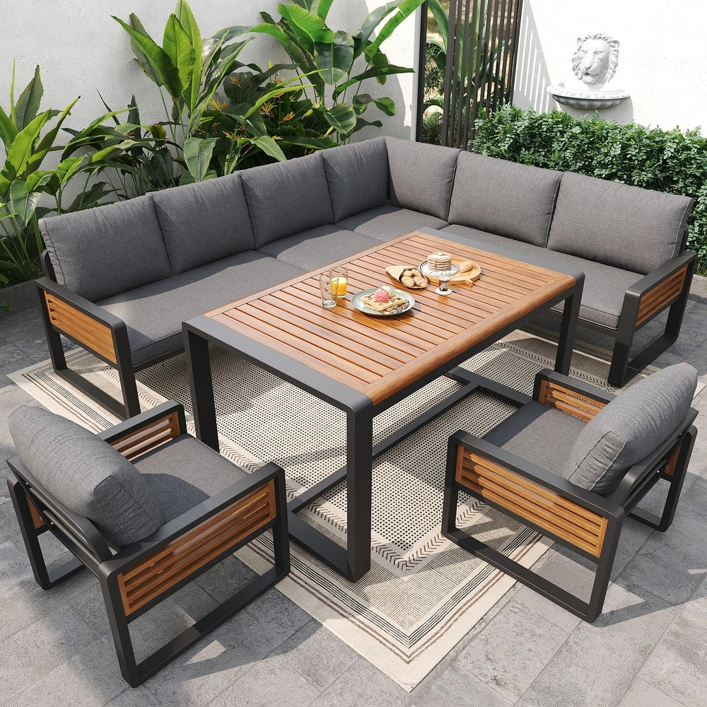 Set Lounge da Giardino 8 Posti con Tavolo in Legno Massello ¨C Xylo ¨C Grigio, Cuscini Inclusi