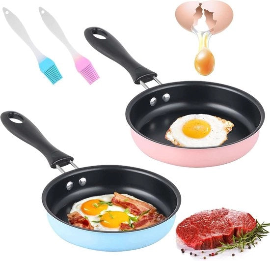 Due mini padelle 12 cm padella piccola con fondo in acciaio inox - portatile e resistente al calore - per cucina all'aperto - cottura di uova, pancetta e steak