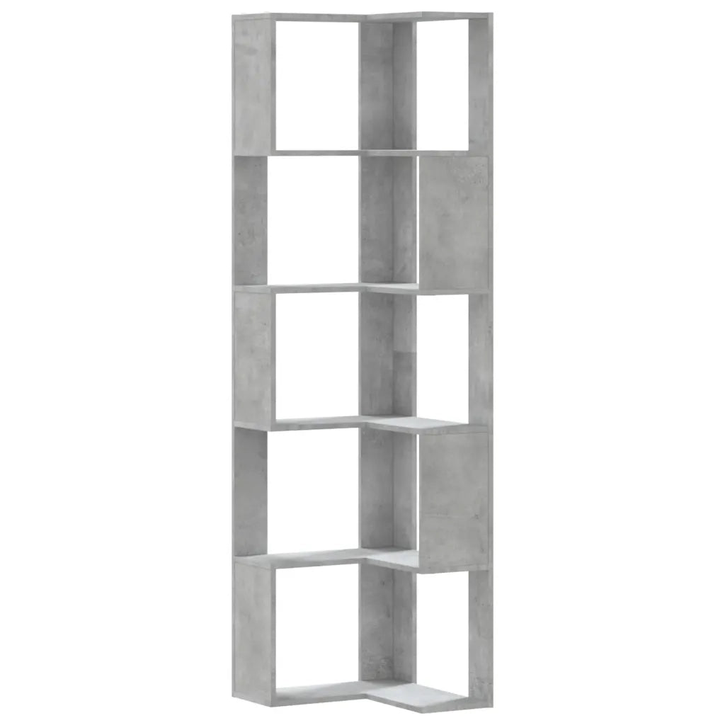 Libreria Angolare 5 Ripiani-Scaffale per Libri-Mobile di Stoccaggio Grigio Cemento 50x50x179 cm Legno