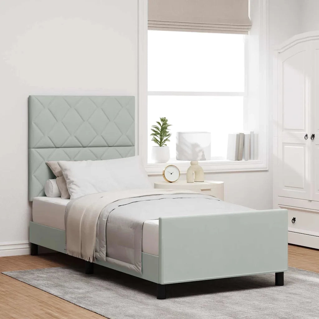 Letto a molle con testiera Grigio chiaro 100 x 200 cm Velluto