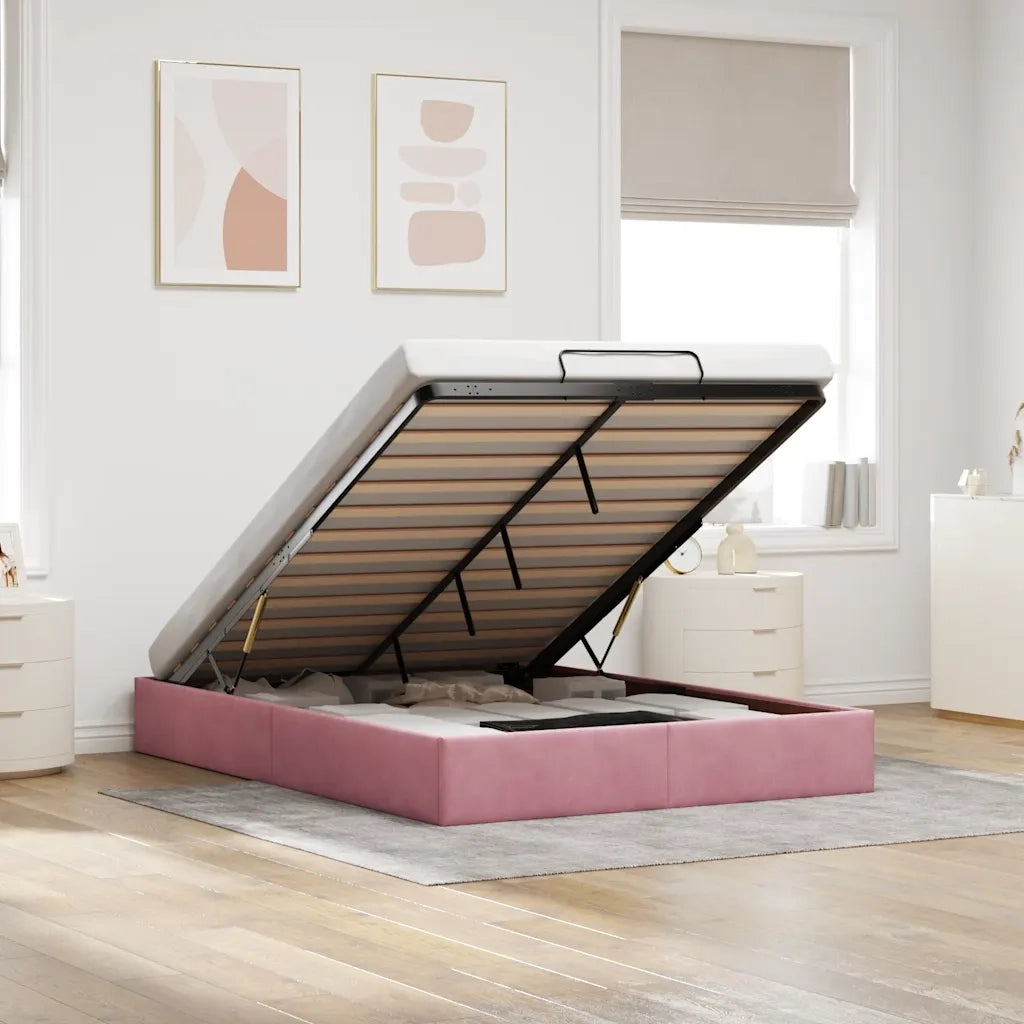 Struttura Letto Pouf senza Materasso Rosa 140x190 cm in Velluto 3310966
