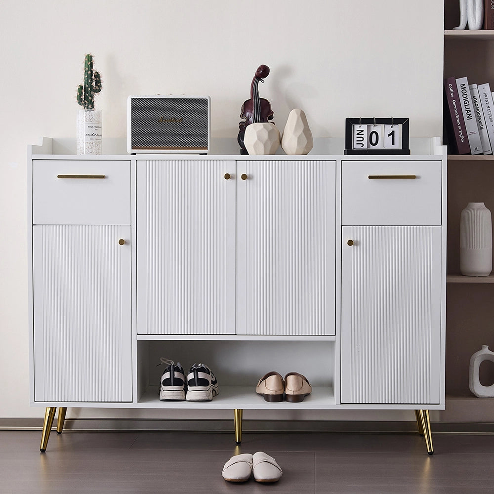 Armoire ?? chaussures avec tiroirs - Xylo - L130xP37xH100 - Blanc - Pieds en m??tal