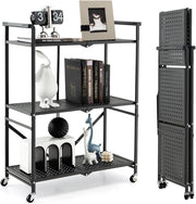 Scaffale Pieghevole con Ruote, Carrello Portaoggetti in Metallo con 3 Ripiani e 2 Ruote Bloccabili, per Cucina Soggiorno Garage, 72,5x33x93,5 cm