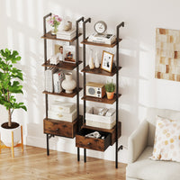 Libreria a scala a 5 ripiani con cassetto-Scaffale da parete alto 177,5 cm con struttura in metallo Marrone