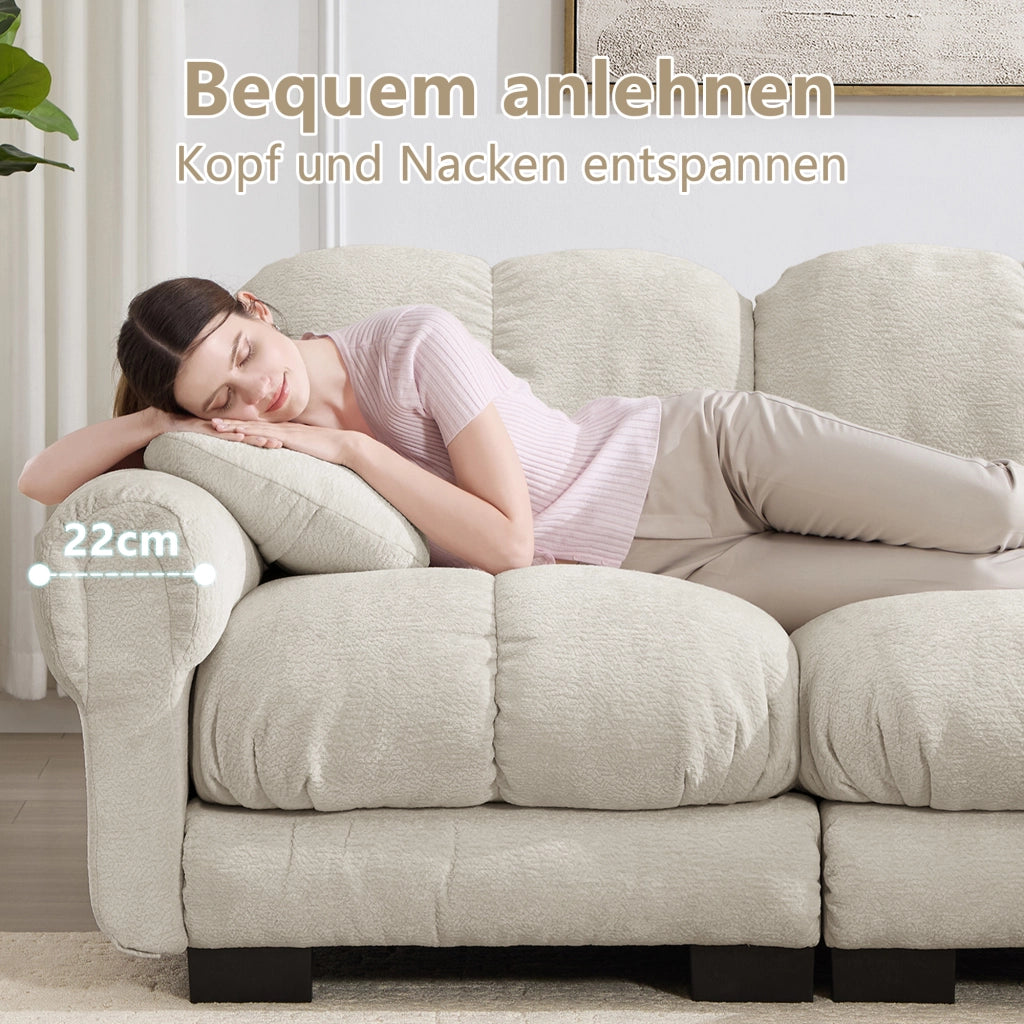 Divano modulare con pouf mobili trapuntato seduta morbida e stabile in chenille kaki chiaro 260 × 149 × 90 cm
