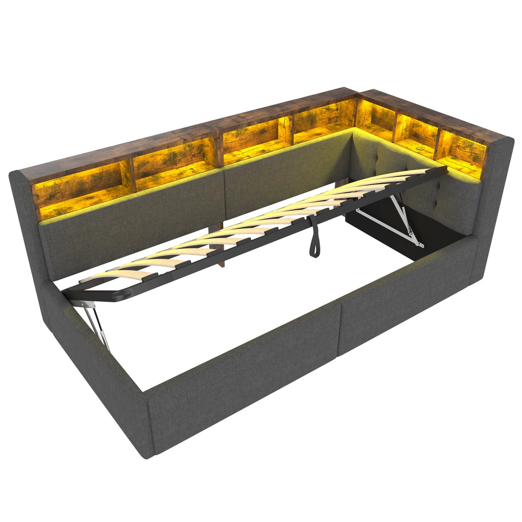 Letto divano 140x200 con letto estraibile e LED dimmerabile; pino e MDF; bianco